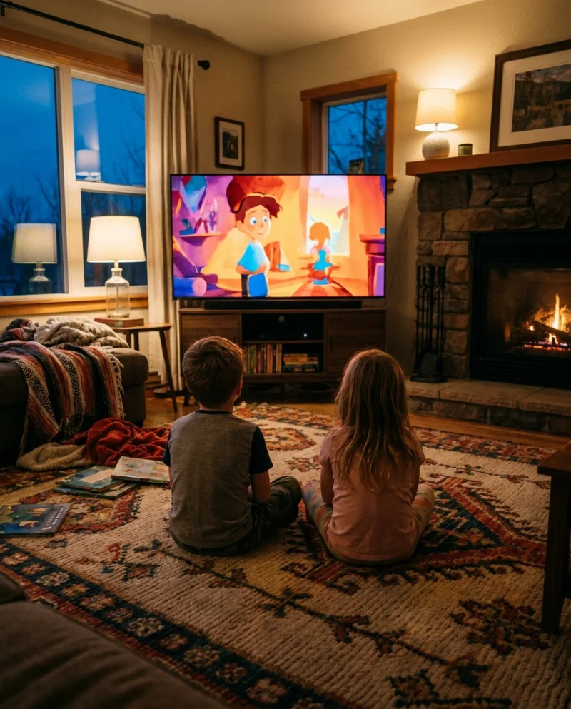 Enfants regardant un dessin animé