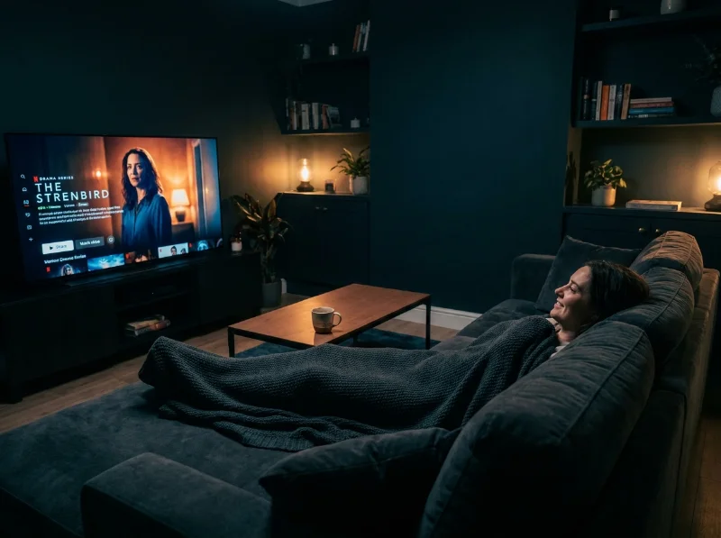 Personne regardant une série sur le canapé